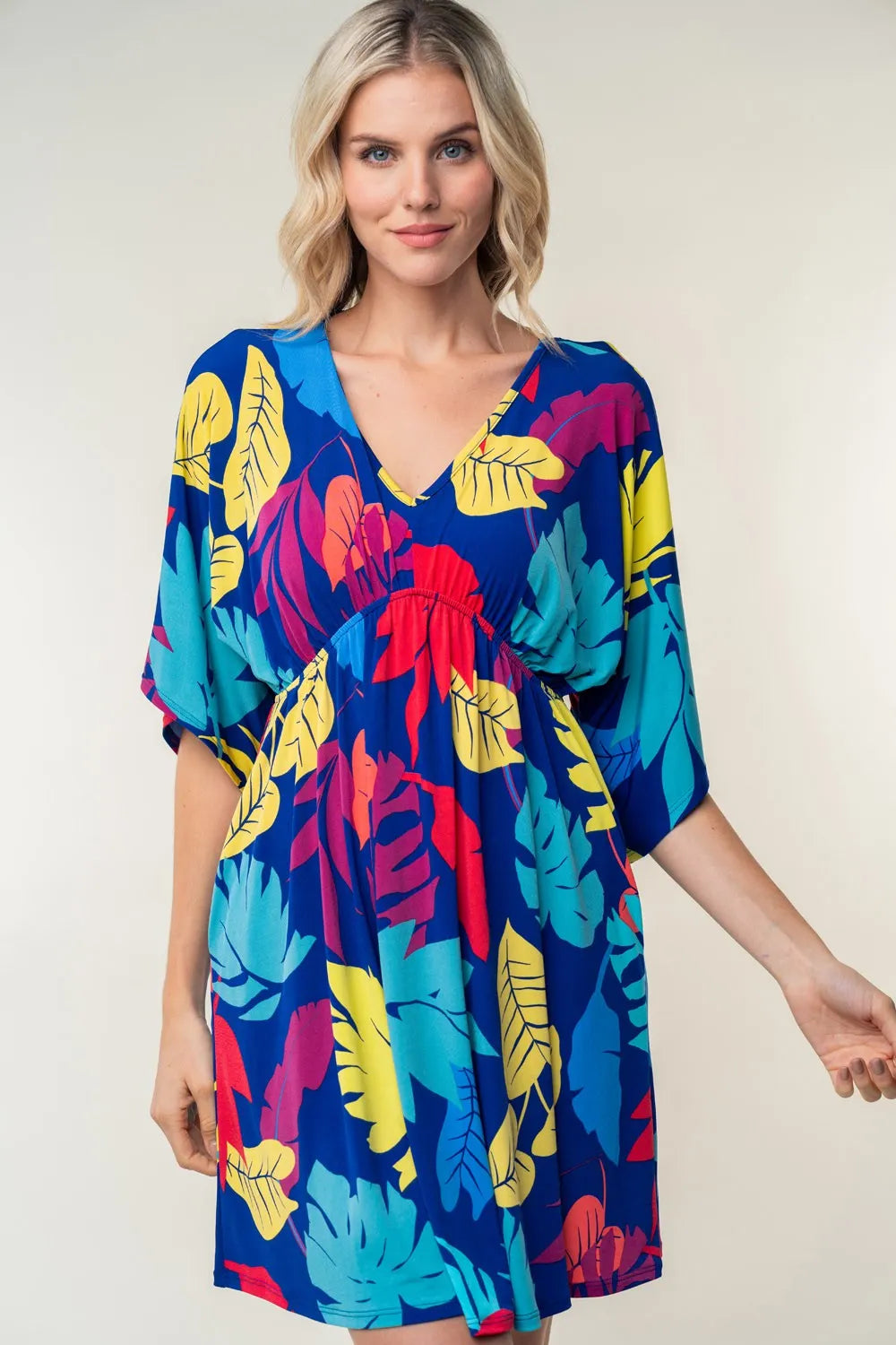 Full Size Printed V-Neck Mini Dress in Multi - product view 5