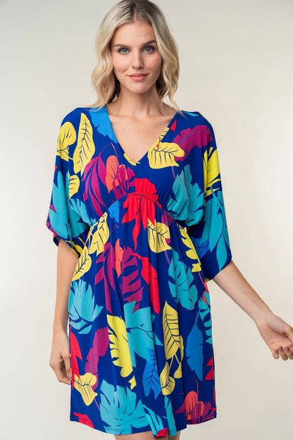 Full Size Printed V-Neck Mini Dress in Multi - product view 5