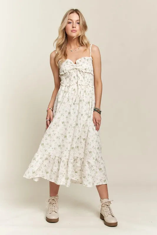 Smocked Floral Sweetheart Neck Cami Dress - Gum Leaf - product view 2