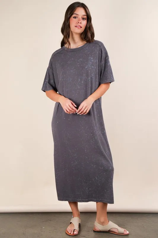 Plus Size Mineral Washed Casual Comfy Midi Dress in Charcoal - product view 5