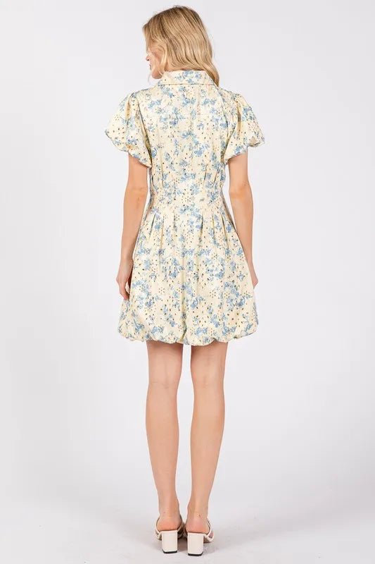 Floral Eyelet Zipper Front Puff Sleeve Mini Dress in Pastel Blue - product view 6