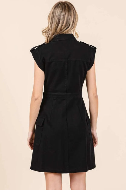 Cargo Pocket Half Button Mini Dress in Black - product view 2