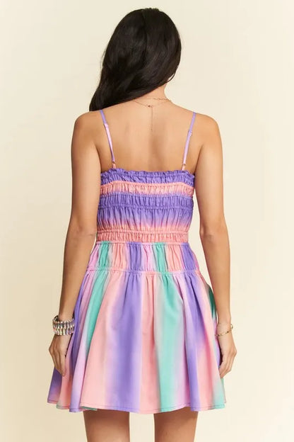 Multi Color Ombre Printed Bodice Button Up Dress in Purple Multi - product view 2
