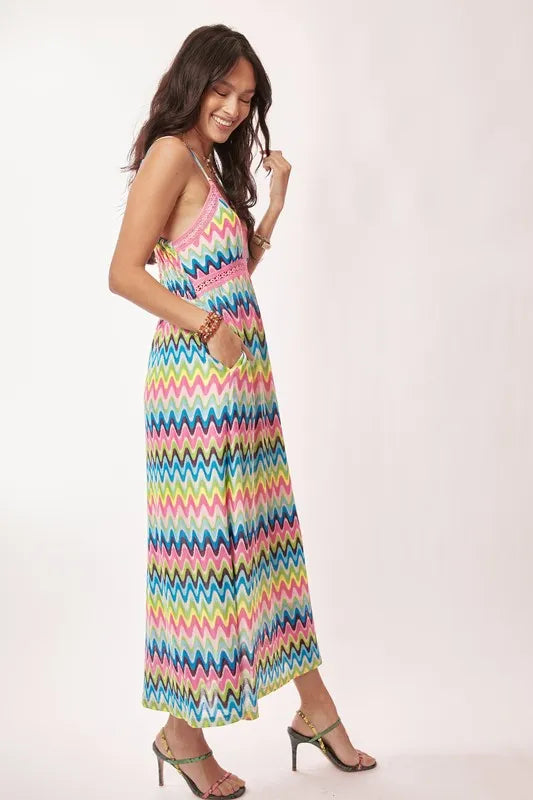 Multi Color Crochet Lace Midi Dress in Pink Blue - product view 4