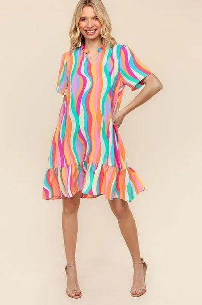 Tiered Woven Ruffle Hem Dress in Yellow/Green/Fuchsia - product view 6