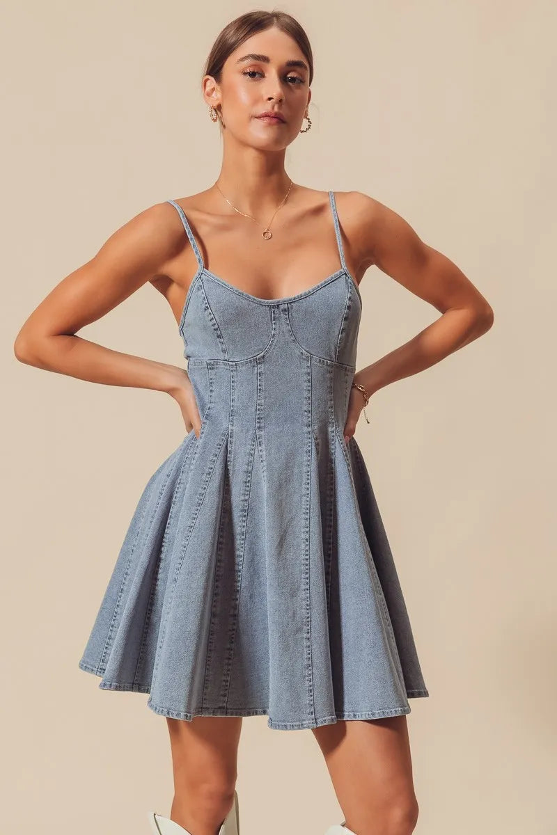 A Line Fit and Flare Denim Mini Dress - product view 3