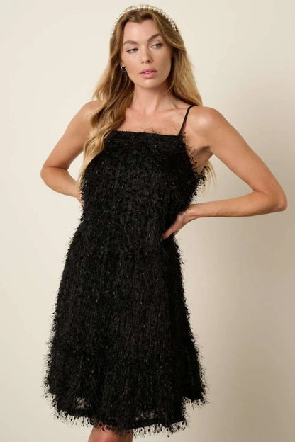 Feather Ruffle Hem Mini Cami Dress - Black - product view 4