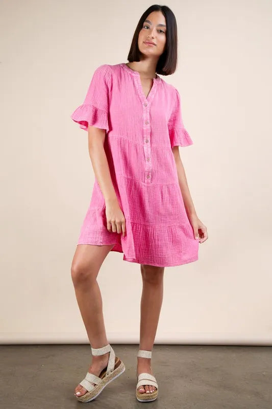 Plus Size Mineral Washed Woven Mini Dress in Pink - product view 1
