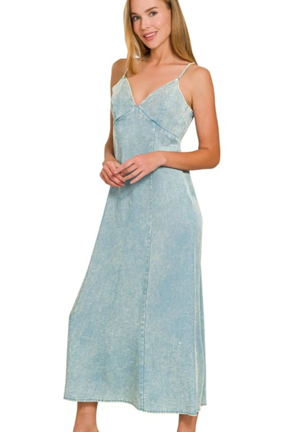 Tencel Mineral Washed Maxi Dress - Blue Grey - product view 2