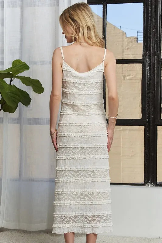 Lace Scoop Neck Midi Cami Dress - Beige - product view 6