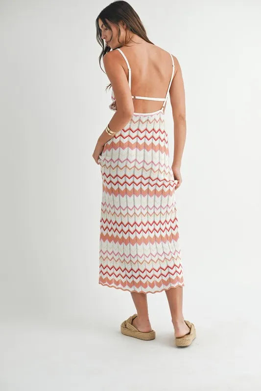Lightweight Pointelle Chevron Knit Maxi Dress - Salmon - product view 8