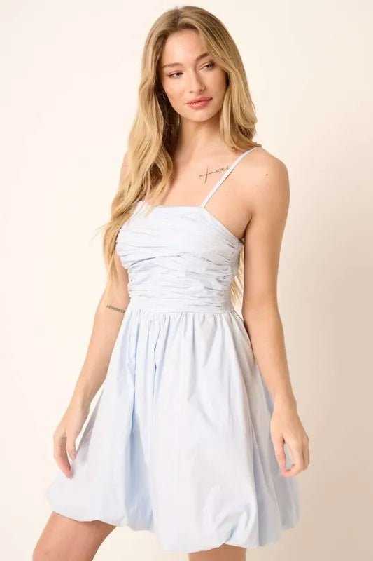 Ruched Detail Bubble Hem Mini Dress in Blue - product view 5