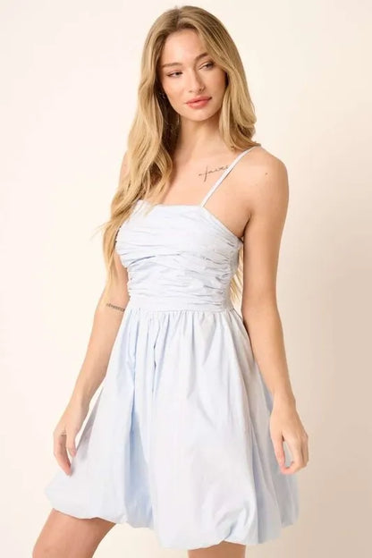 Ruched Detail Bubble Hem Mini Dress in Blue - product view 5