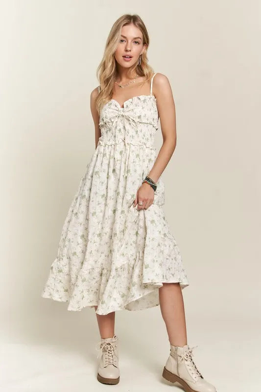 Smocked Floral Sweetheart Neck Cami Dress - Gum Leaf - product view 1