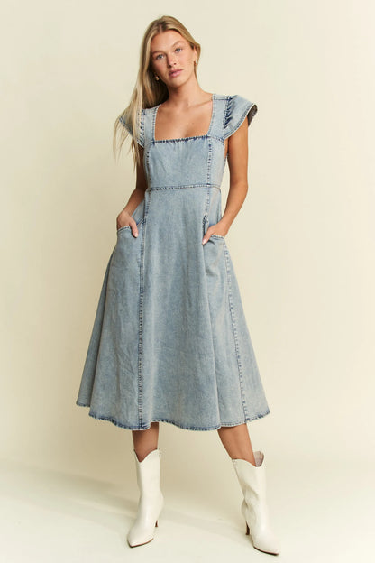 Full Size Ruffled Denim Midi Dress Plus Size in Denim Blue - product view 1