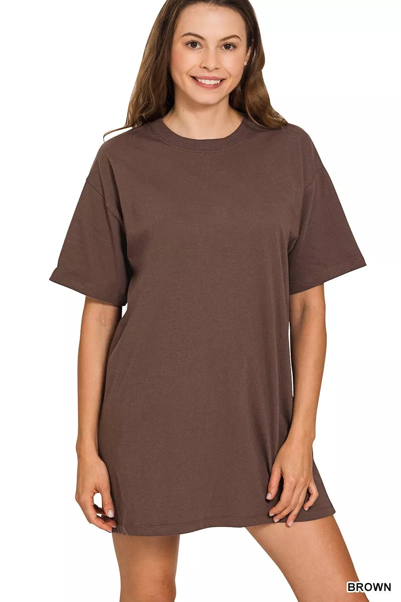 Short Sleeve Mini Tee Dress in Brown - product view 1
