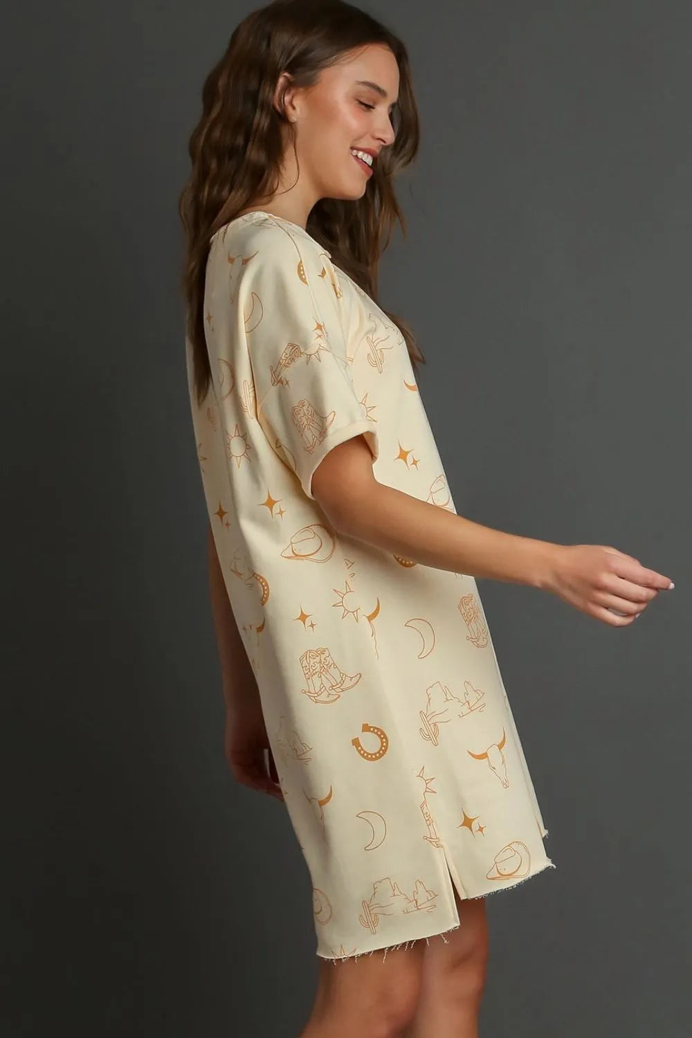 Full Size French Terry Short Sleeve Round Neck Dress Plus Size - Natural - product view 3