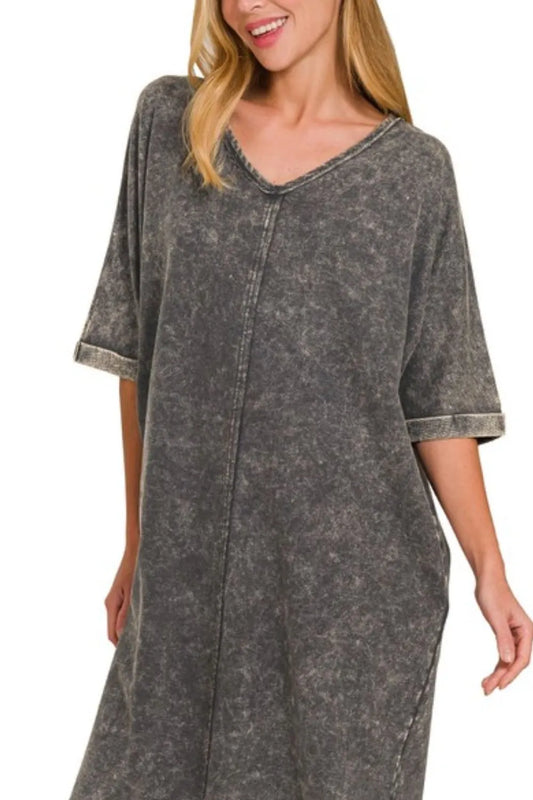 Acid-washed French Terry Tee Shirts Dress - Ash Black - product view 2