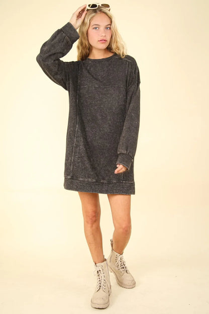 Mineral Washed Oversized Sweatshirt Mini Dress - Black - product view 3