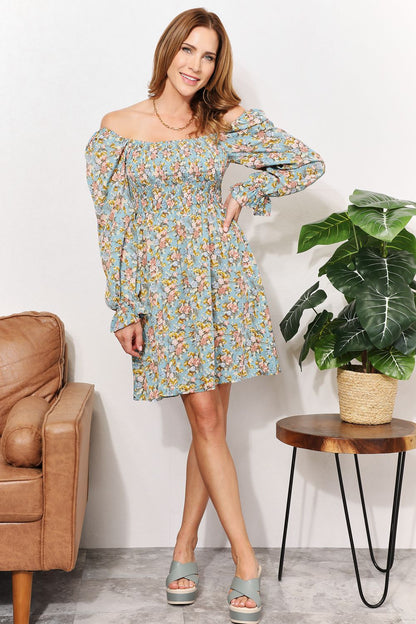 Honey Floral Smocked Flounce Sleeve Square Neck Dress - product view 6