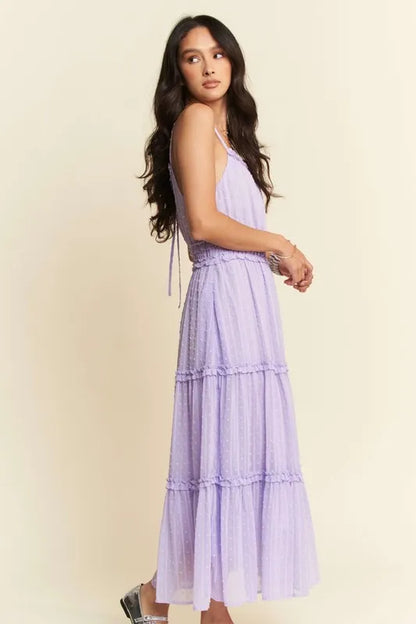 Texture Swiss Dot Ruffle Square Neck Midi Dress in Lavender - product view 5