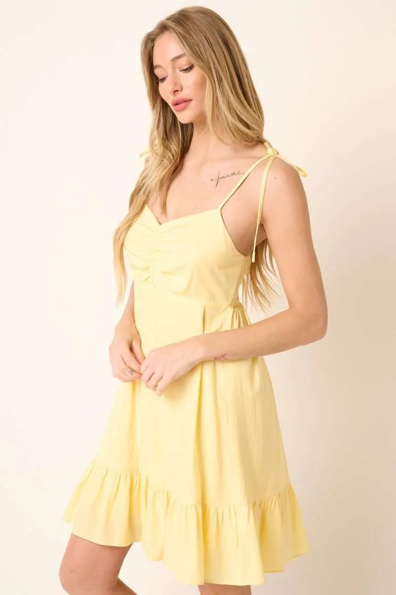 Ruched Detail Spaghetti Tie Mini Dress - Yellow - product view 3