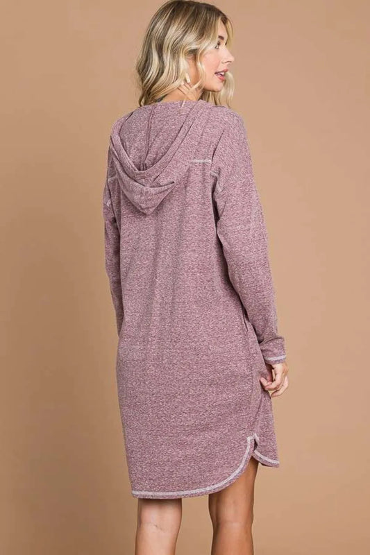 Full Size Hooded Long Sleeve Sweater Dress in Vividmerlot - product view 2