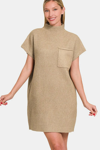 Short Sleeve Sweater Mini Dress - H. Mocha - product view 3