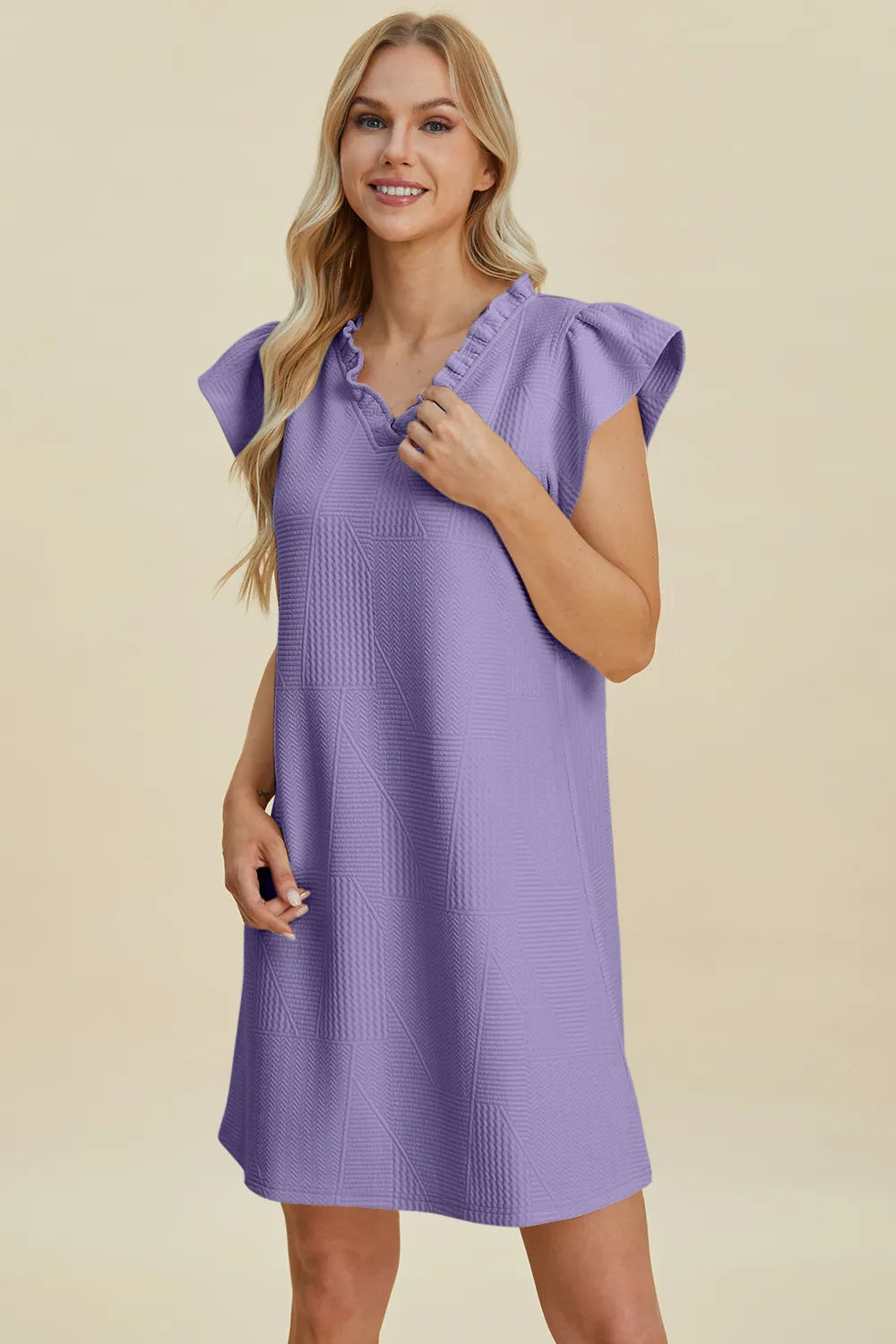 Full Size Ruffled V-Neck Cap Sleeve Dress in Dark Green, Black and more - product view 16