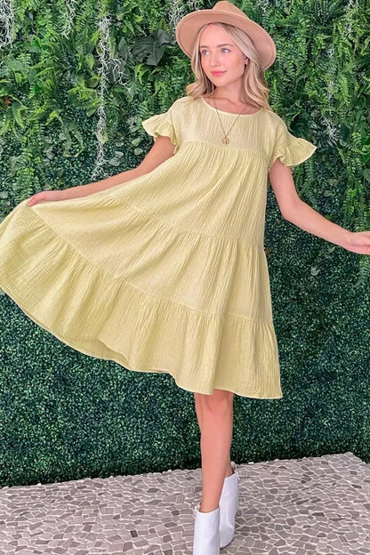 Cotton Gauze Baby Doll Casual Dress in Sage - product view 4