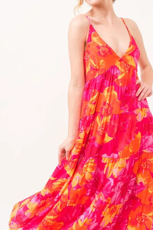 Floral Tiered Maxi Cami Dress with Pockets in Orange Multi - product view 6
