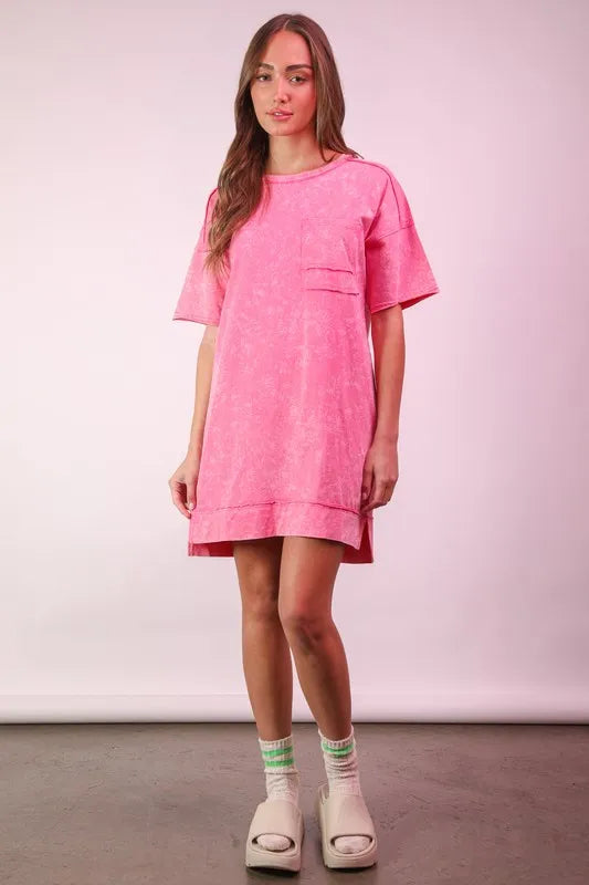 Plus Size Mineral Washed Knit Shift Mini Dress in Pink - product view 1