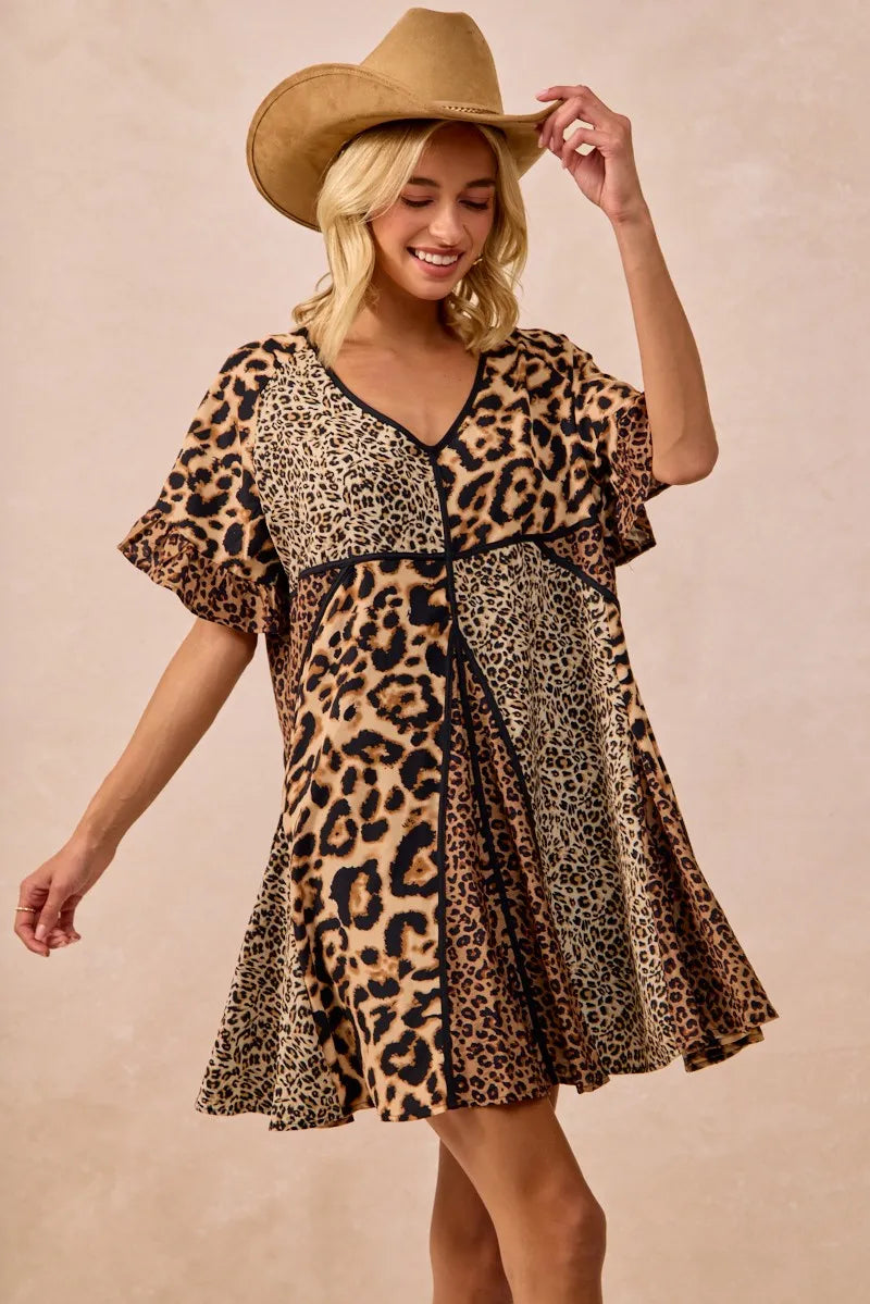 Leopard Prints Mix and Match Short Sleeves Dress in Leopard Mix - product view 3