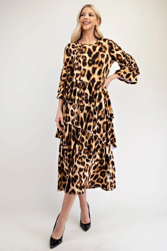 Full Size Leopard Asymmetrical Ruffle Midi Dress Plus Size - product view 7