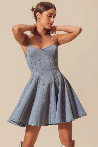 A Line Fit and Flare Denim Mini Dress - product view 1