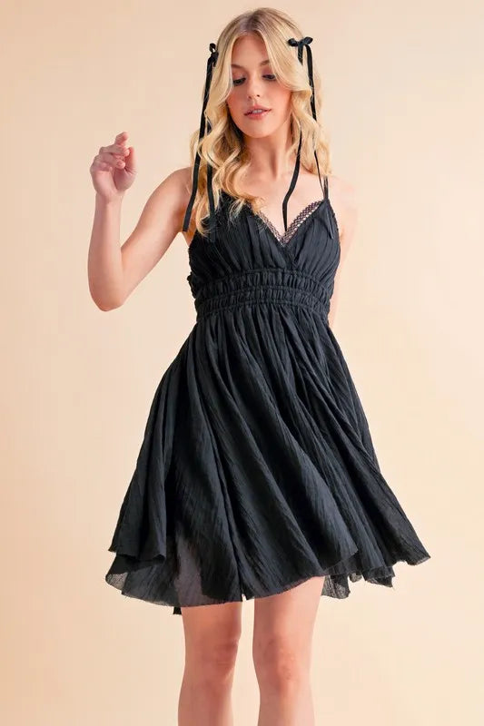 Lace Detail Mini Cami Dress - Black - product view 3
