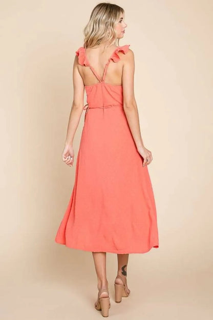 Ruffle Detail Surplice Wrap Slip Dress in Sugar Coral - product view 2