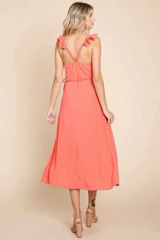 Ruffle Detail Surplice Wrap Slip Dress in Sugar Coral - product view 2