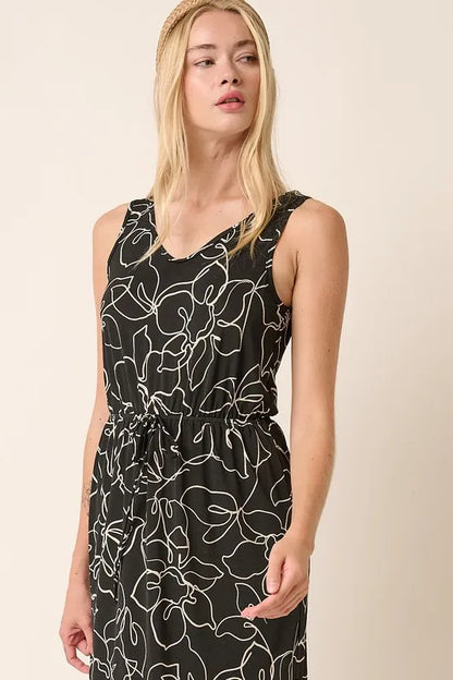 Side Slit Flower Print V-Neck Sleeveless Dress in Black - product view 6