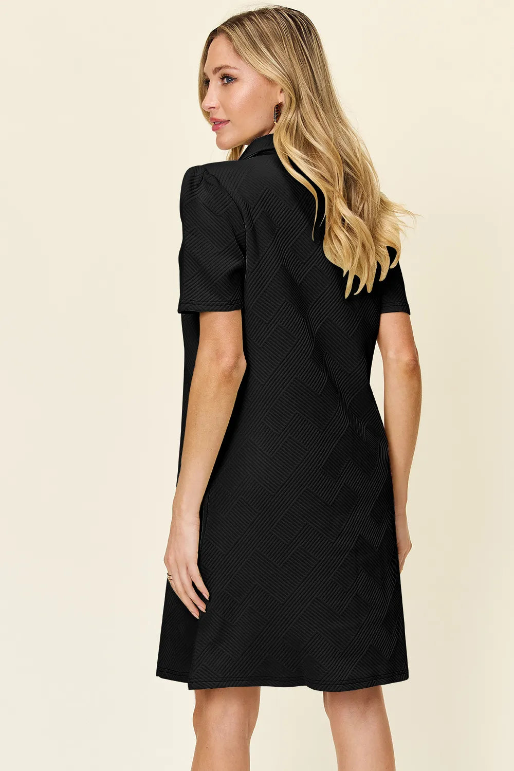 Full Size Texture Collared Neck Short Sleeve Dress in White, Lavender and more - product view 21