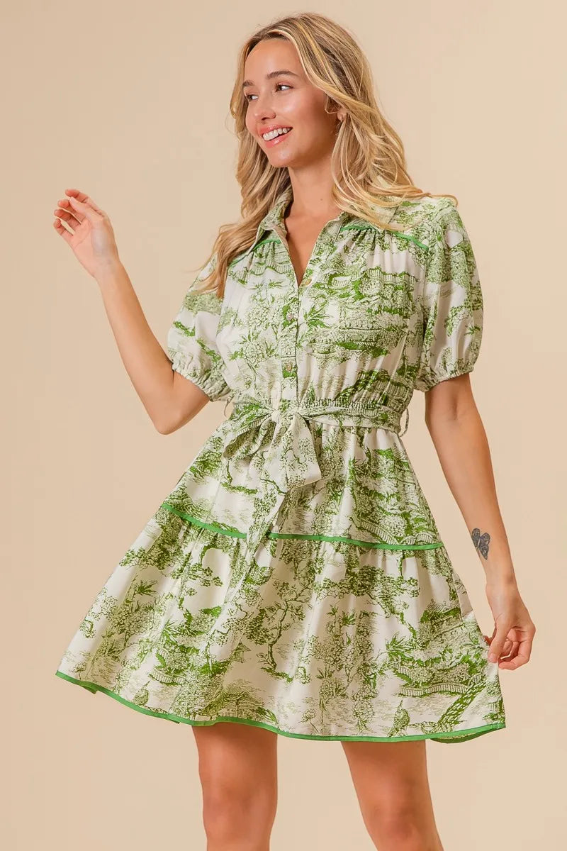 Woven Printed Tiered Dress in Avocado - product view 7
