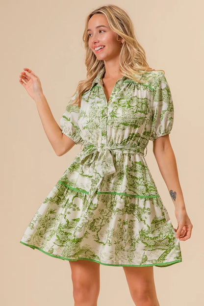 Woven Printed Tiered Dress in Avocado - product view 7