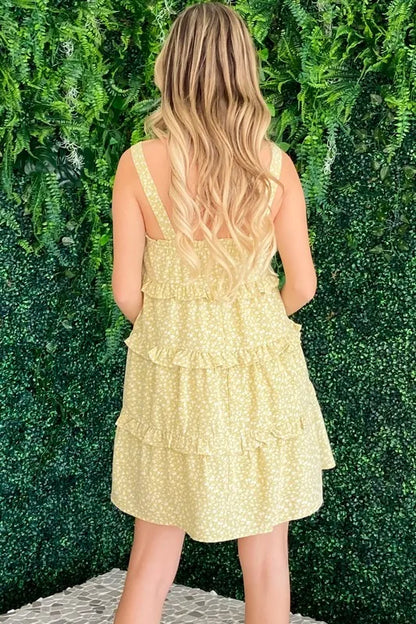 Ruffle Detailed Floral Babydoll Dress in Pastel Yellow - product view 6