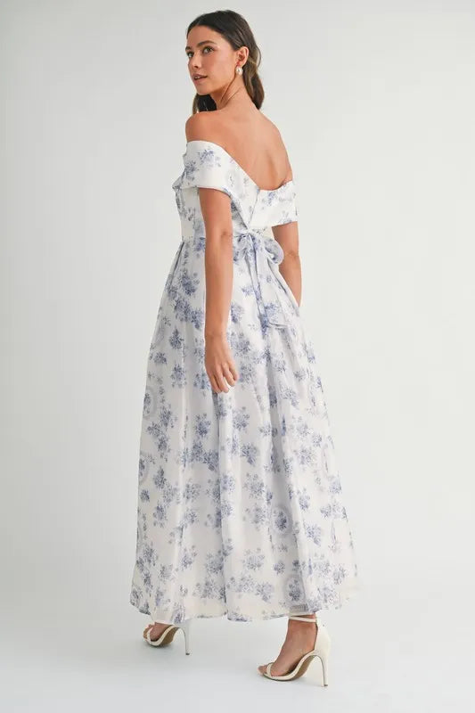 Floral Printed Off Shoulder Maxi Dress in Blue - product view 10