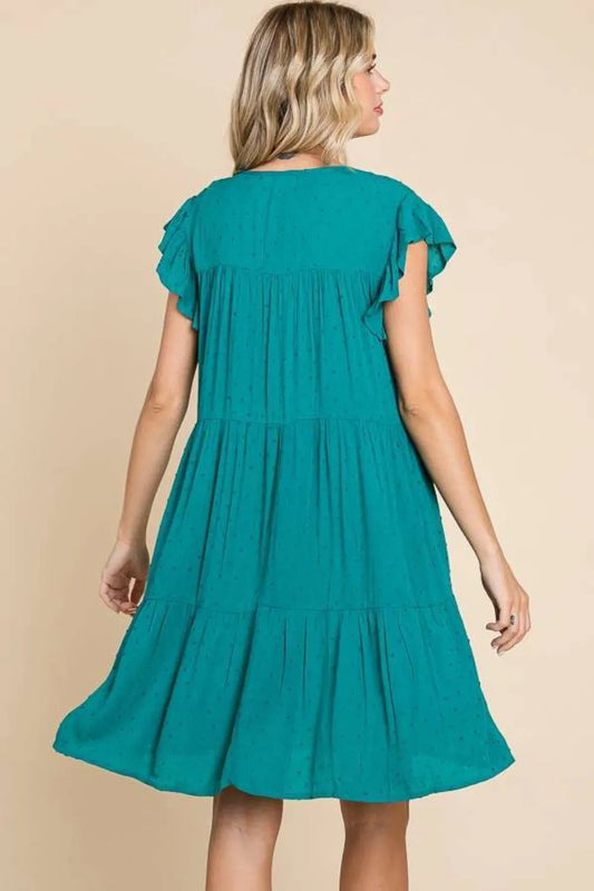 Ruffle Cap Sleeve Tiered Dress in Lotus Green - product view 2