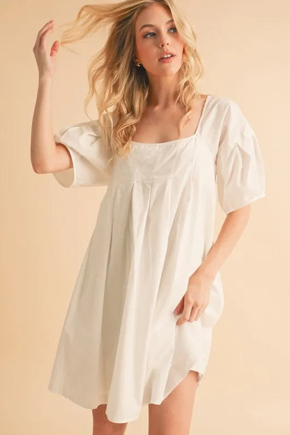Square Neck Babydoll Dress with Pockets - White - product view 7