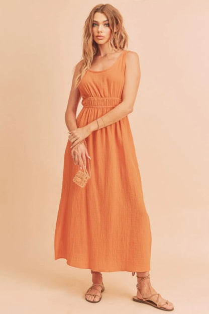Side Slit Round Neck Sleeveless Tank Dress - Tangerine - product view 1