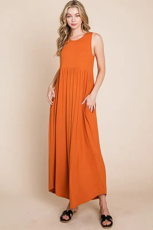 Sleeveless Maxi Dress with Pockets in Rust - product view 3