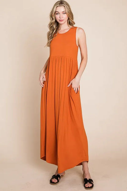 Sleeveless Maxi Dress with Pockets in Rust - product view 3