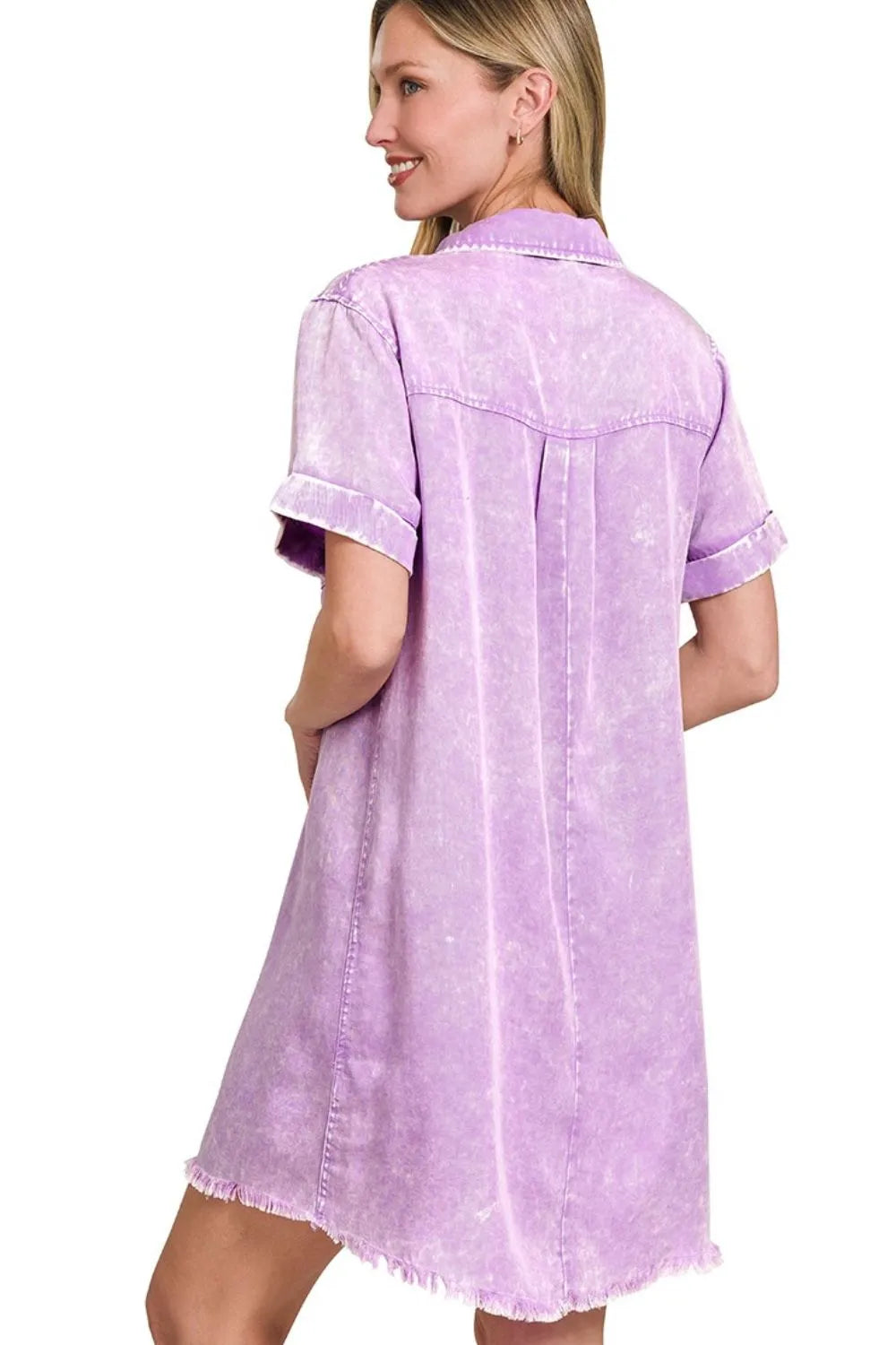 Tencel Mineral Washed Collared Shirts Dress - B Lavender - product view 4